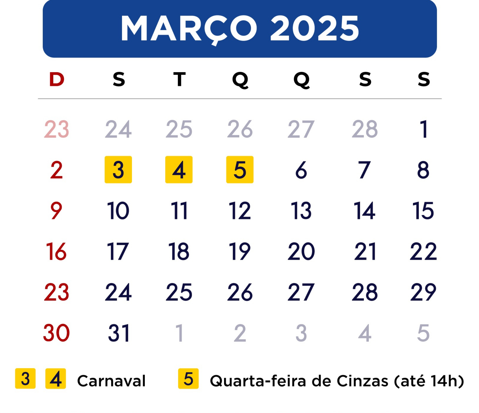 Feriados de Março 2025 | Focalizando